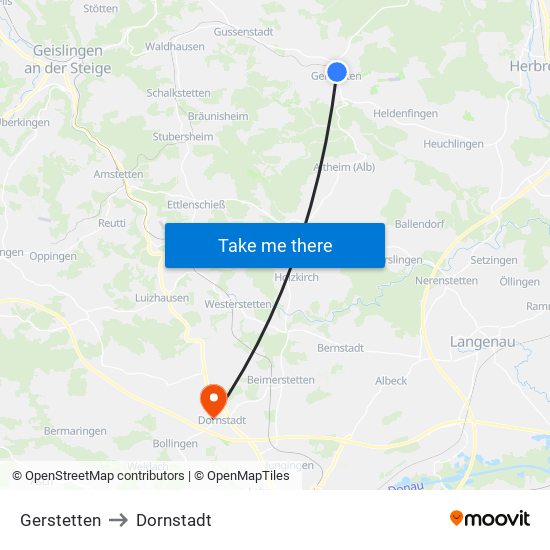 Gerstetten to Dornstadt map