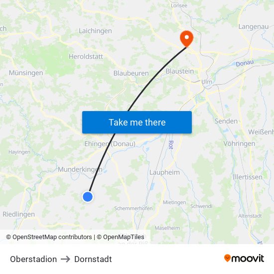 Oberstadion to Dornstadt map