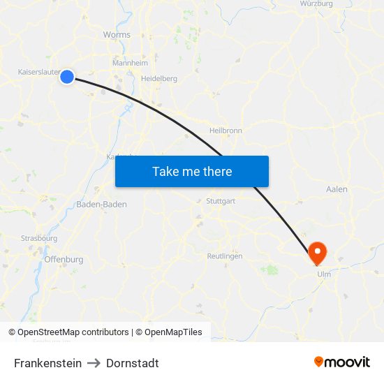 Frankenstein to Dornstadt map