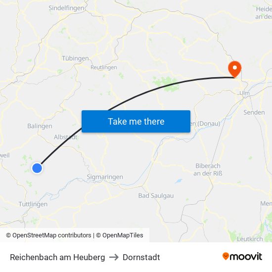 Reichenbach am Heuberg to Dornstadt map