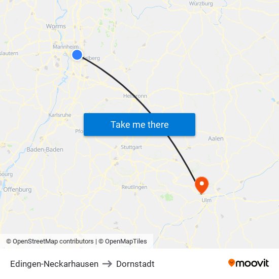 Edingen-Neckarhausen to Dornstadt map