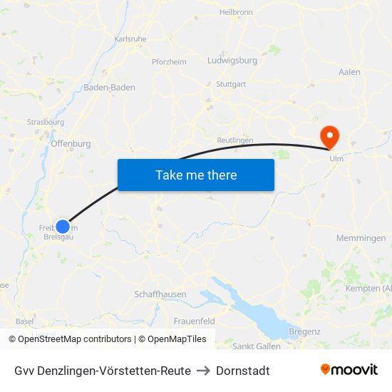 Gvv Denzlingen-Vörstetten-Reute to Dornstadt map
