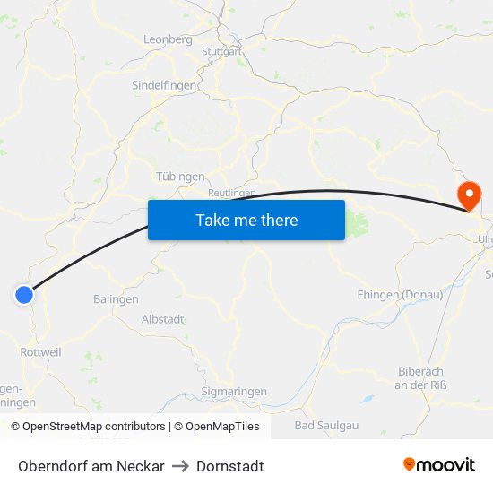 Oberndorf am Neckar to Dornstadt map