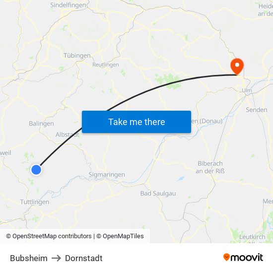 Bubsheim to Dornstadt map