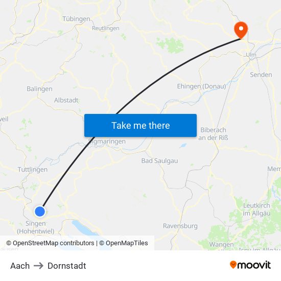 Aach to Dornstadt map