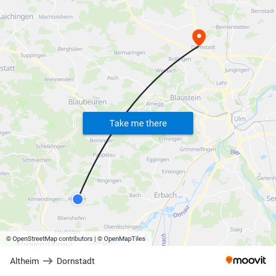 Altheim to Dornstadt map