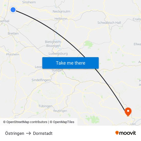 Östringen to Dornstadt map