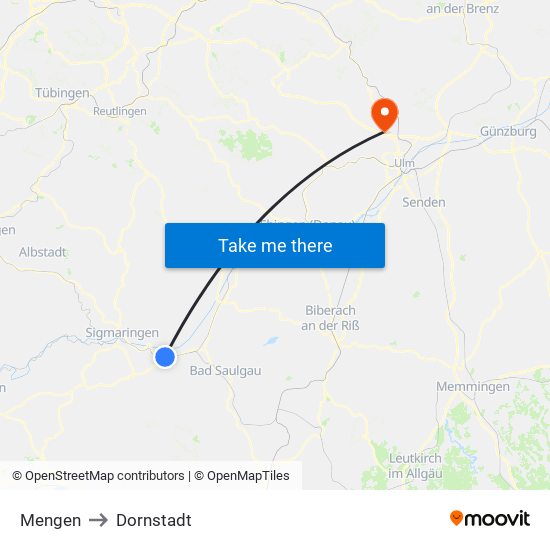 Mengen to Dornstadt map