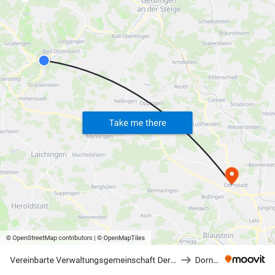 Vereinbarte Verwaltungsgemeinschaft Der Gemeinde Deggingen to Dornstadt map