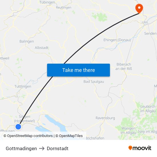 Gottmadingen to Dornstadt map