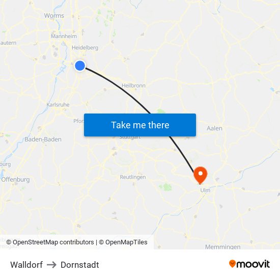 Walldorf to Dornstadt map