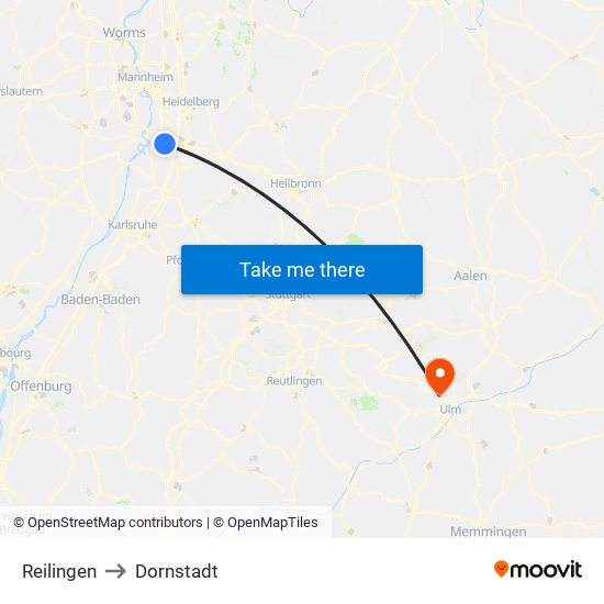 Reilingen to Dornstadt map