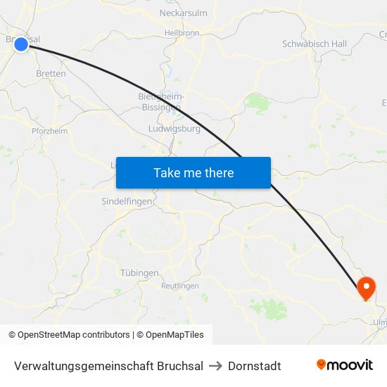 Verwaltungsgemeinschaft Bruchsal to Dornstadt map