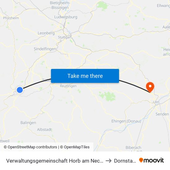 Verwaltungsgemeinschaft Horb am Neckar to Dornstadt map