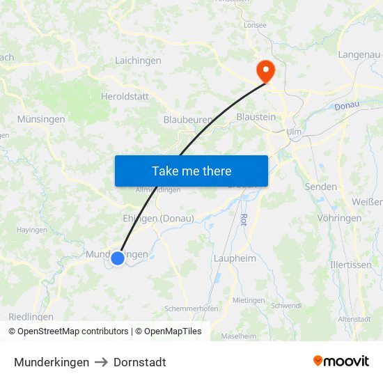 Munderkingen to Dornstadt map