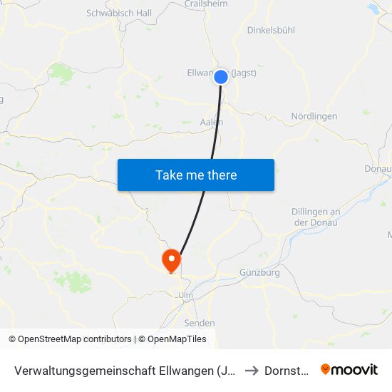 Verwaltungsgemeinschaft Ellwangen (Jagst) to Dornstadt map