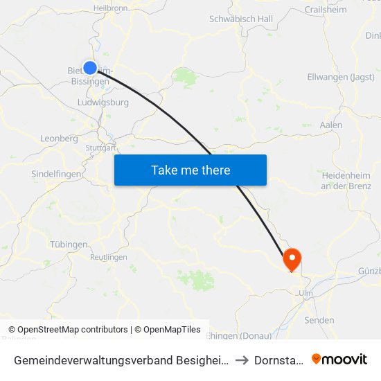 Gemeindeverwaltungsverband Besigheim to Dornstadt map