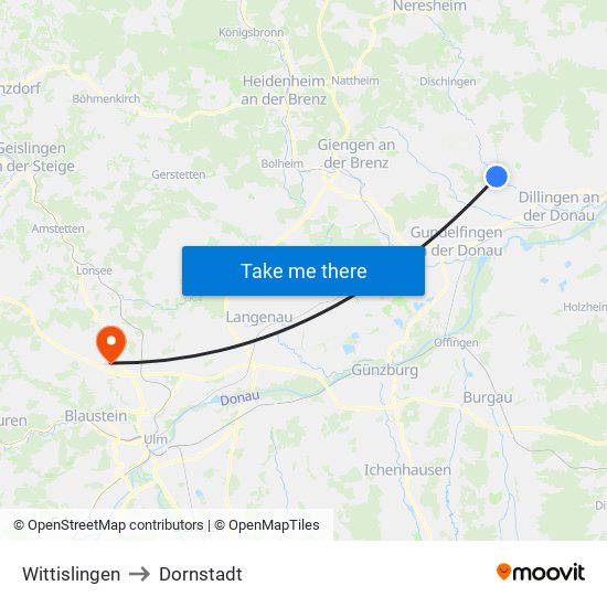 Wittislingen to Dornstadt map