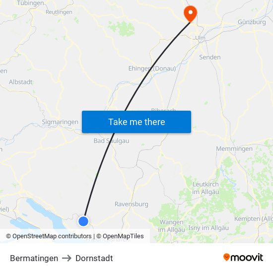 Bermatingen to Dornstadt map