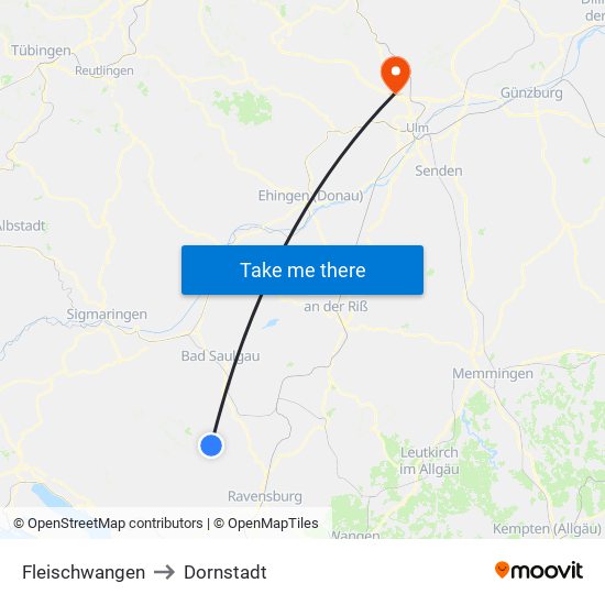 Fleischwangen to Dornstadt map