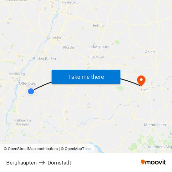 Berghaupten to Dornstadt map