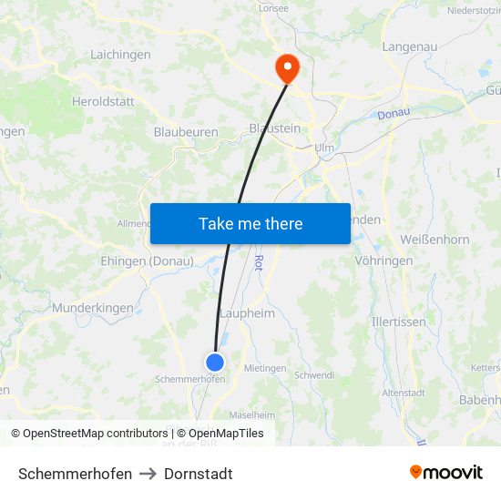 Schemmerhofen to Dornstadt map