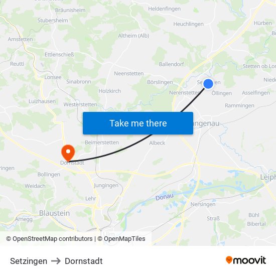 Setzingen to Dornstadt map