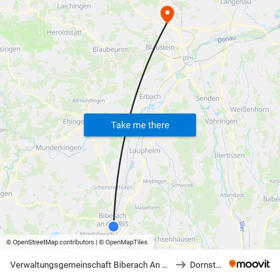 Verwaltungsgemeinschaft Biberach An Der Riß to Dornstadt map