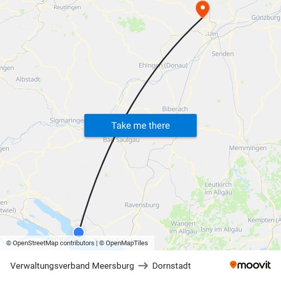 Verwaltungsverband Meersburg to Dornstadt map