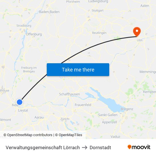 Verwaltungsgemeinschaft Lörrach to Dornstadt map