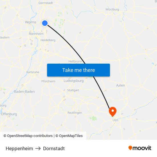 Heppenheim to Dornstadt map