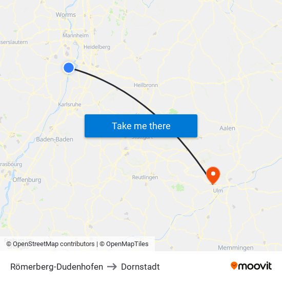 Römerberg-Dudenhofen to Dornstadt map