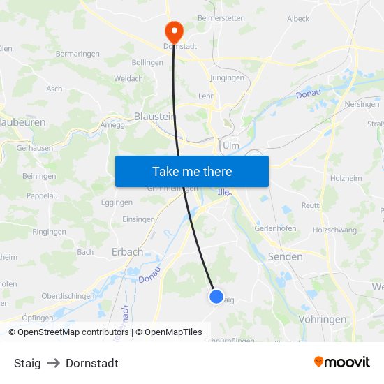 Staig to Dornstadt map