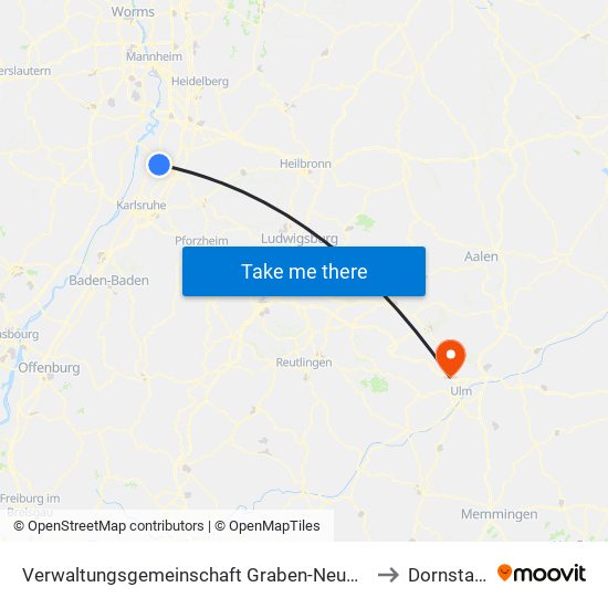 Verwaltungsgemeinschaft Graben-Neudorf to Dornstadt map