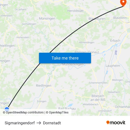 Sigmaringendorf to Dornstadt map