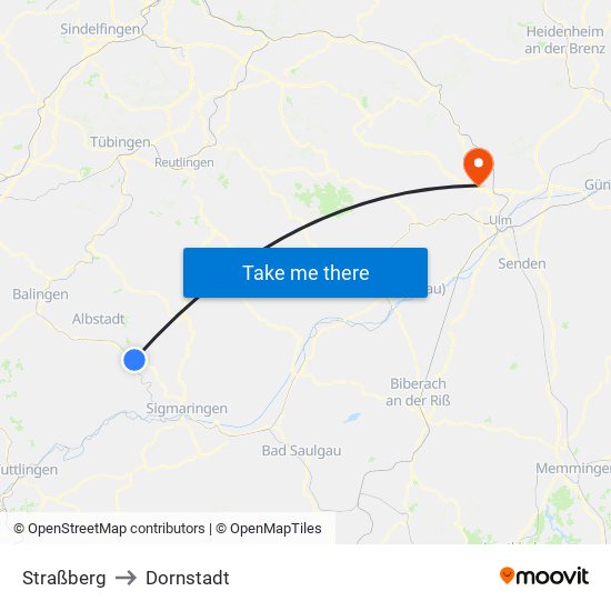 Straßberg to Dornstadt map