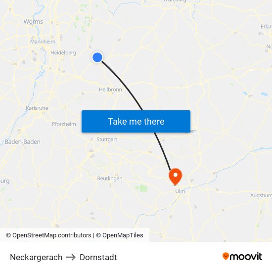 Neckargerach to Dornstadt map