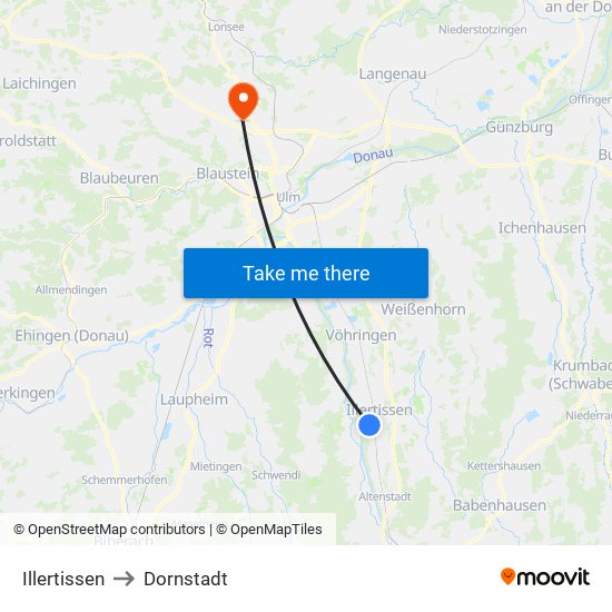 Illertissen to Dornstadt map