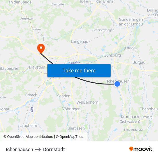 Ichenhausen to Dornstadt map