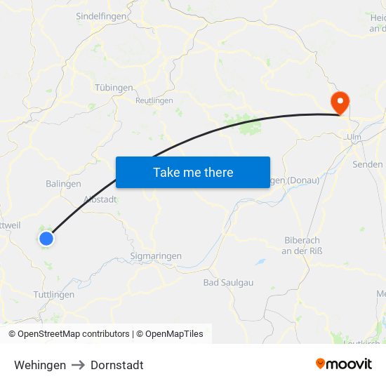 Wehingen to Dornstadt map