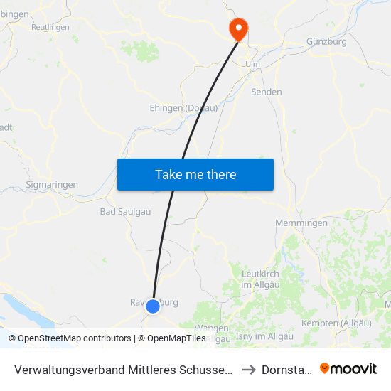 Verwaltungsverband Mittleres Schussental to Dornstadt map