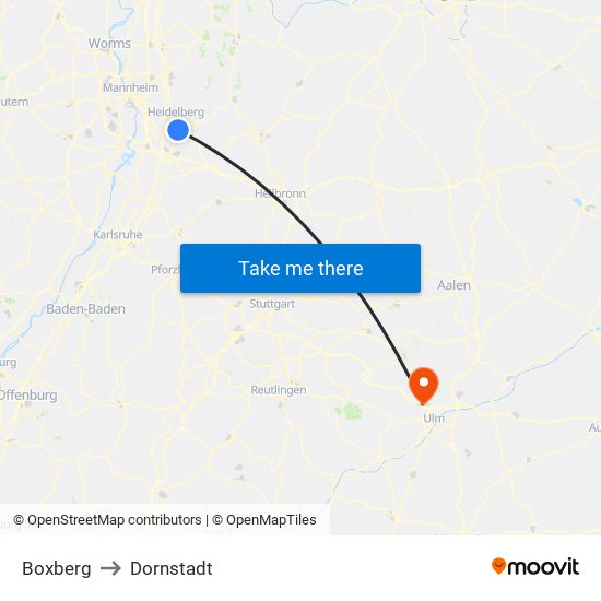 Boxberg to Dornstadt map