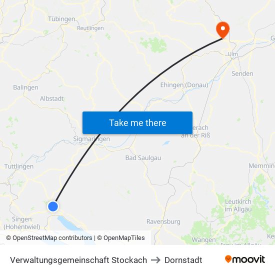 Verwaltungsgemeinschaft Stockach to Dornstadt map