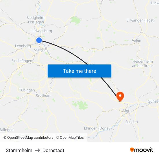 Stammheim to Dornstadt map