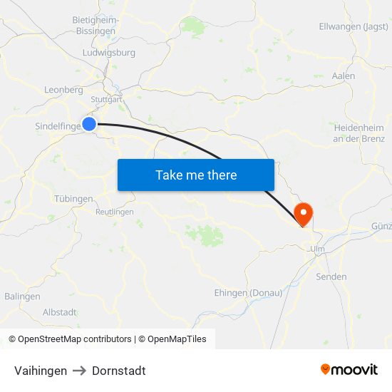 Vaihingen to Dornstadt map