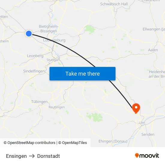 Ensingen to Dornstadt map