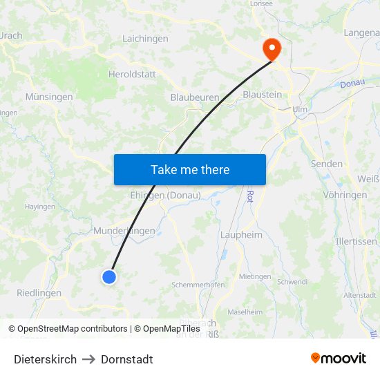 Dieterskirch to Dornstadt map