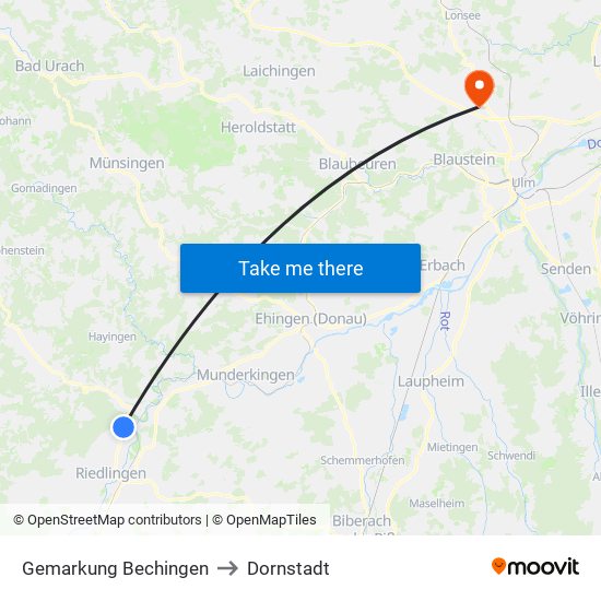 Gemarkung Bechingen to Dornstadt map