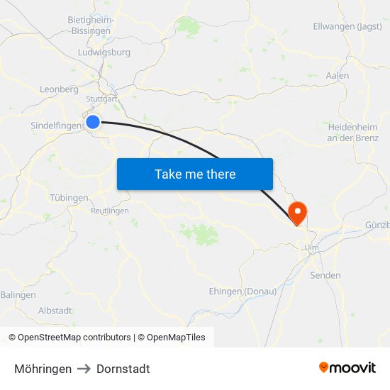 Möhringen to Dornstadt map