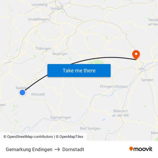 Gemarkung Endingen to Dornstadt map